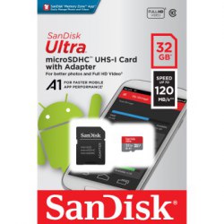 32 GB  SanDisk + adapter Ultra 120 MB/s Cl10  UHS-I