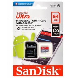 Card SD micro 16 GB SanDisk ULTRA microSDXC 64 GB 120MB/s A1 Cl.10 UHS-I + ADAPTER