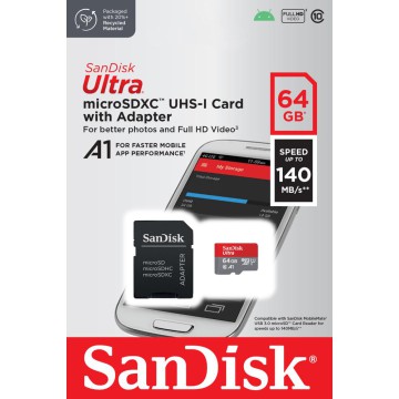 Card SD micro 64 GB SanDisk ULTRA  140MB/s A1 Cl.10 UHS-I + ADAPTER